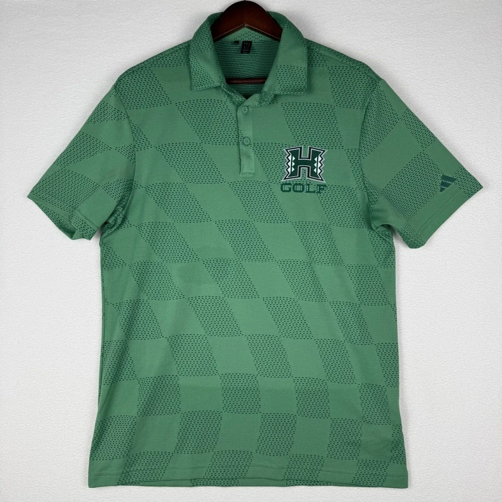 Hawaii Rainbow Warriors Adidas Golf Polo Shirt Mens M Green Jacquard Collegiate
